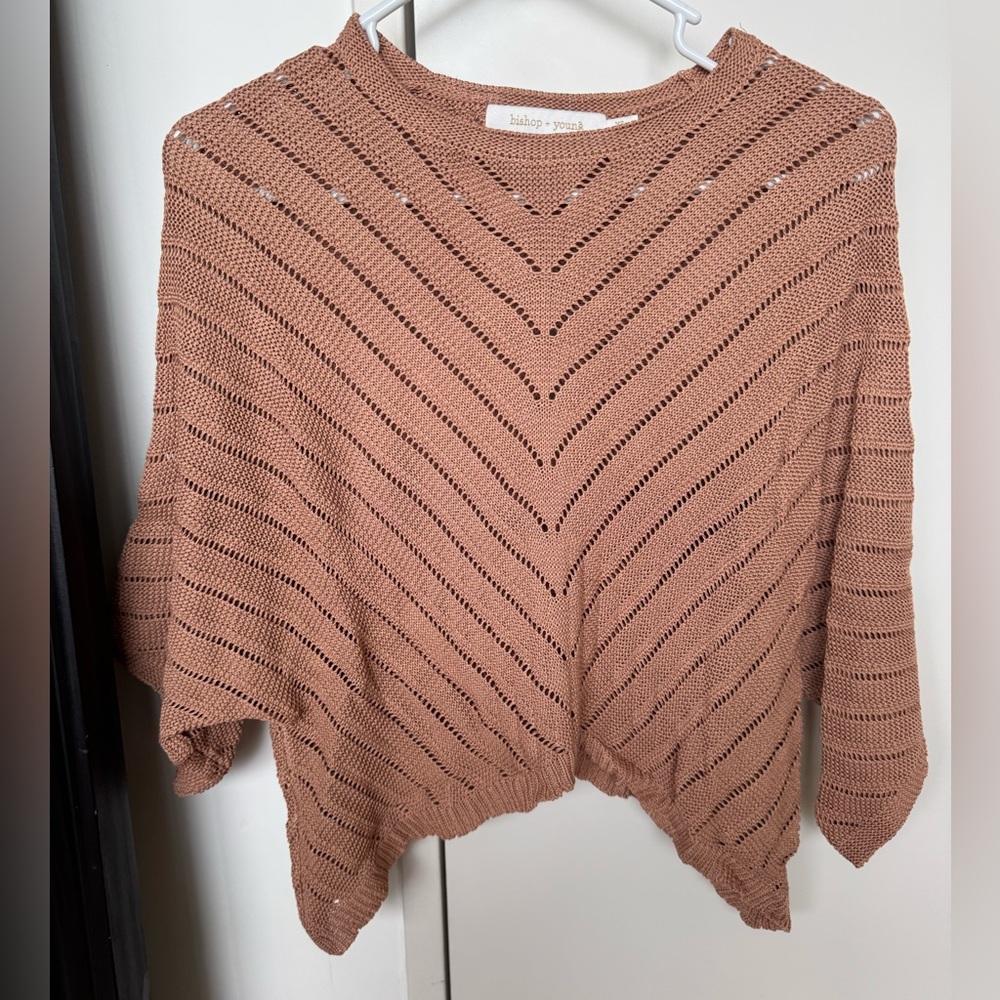 bishop + young Chevron Knit Poncho - Tan